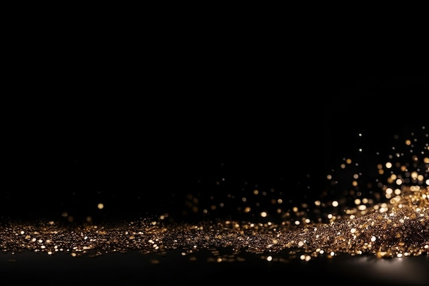 Hermoso fondo abstracto negro con destellos y espacio de copia Telón de fondo con lentejuelas de brillo dorado Celebración evento festivo Efecto Bokeh Diseño de moda IA generativa