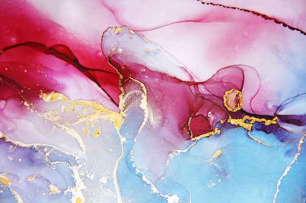 Hermoso fondo abstractoPinturas mixtas doradas y azulesArte fluidoMármol líquidoArte contemporáneo