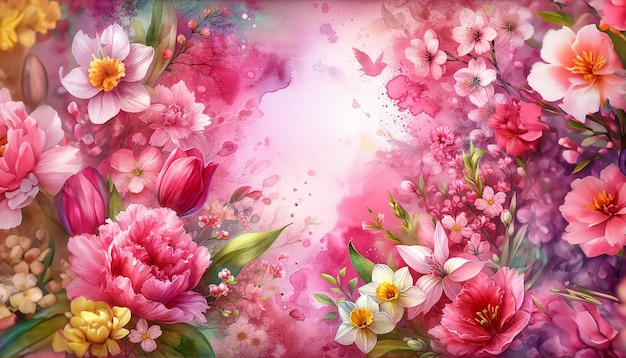Un hermoso fondo de acuarela rosa vibrante que captura la esencia de la primavera
