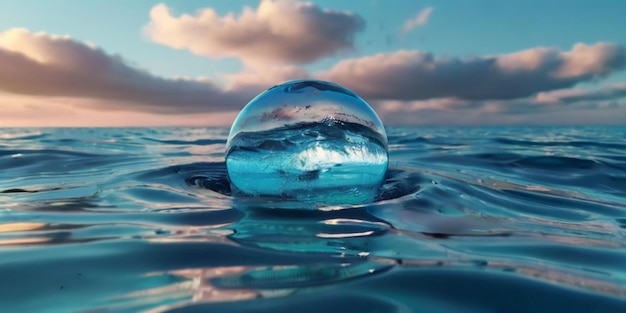 hermoso fondo con una bola de agua mar y océano ilustración 3d renderización 3d