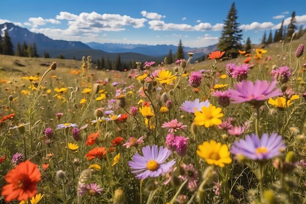 Un hermoso fondo de campo de flores generado con ai