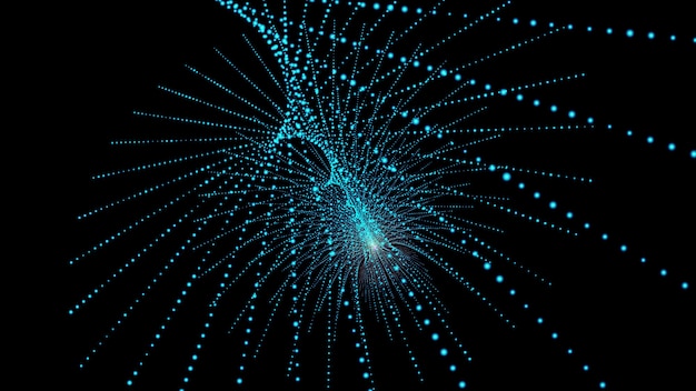 Hermoso fondo de concepto de forma brillante con hilos retorcidos de partículas