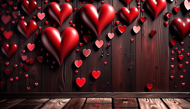 hermoso fondo de corazón fondo de día de San Valentín con corazones rojos lindo estandarte de amor corazones 3d