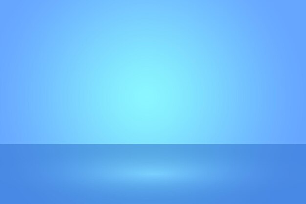 Hermoso fondo degradado azul para producto y texto, estudio de podio vacío
