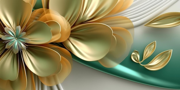 Hermoso fondo de diseño floral metálico brillante dorado y verde abstracto Generativo AI AIG32