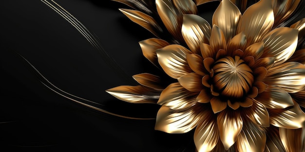 Hermoso fondo de diseño floral metálico brillante de lujo negro y dorado abstracto hermoso AI generativo AIG32