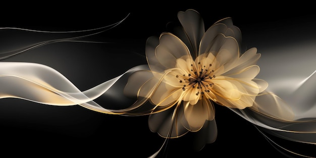 Hermoso fondo de diseño floral transparente de lujo negro y dorado abstracto hermoso AI generativo AIG32