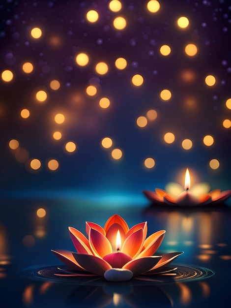 Hermoso fondo de Diwali con luces y flor de loto