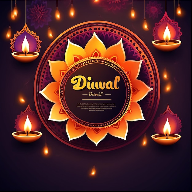 Un hermoso fondo de Diwali con velas encendidas y diseño floral Generative Ai