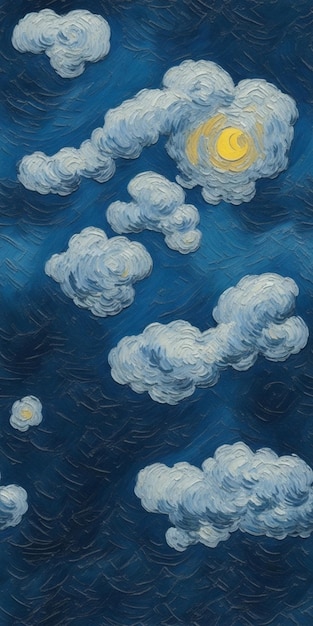 Hermoso fondo en estilo de pintura al óleo con ondas azules y amarillas en forma dibujada a mano