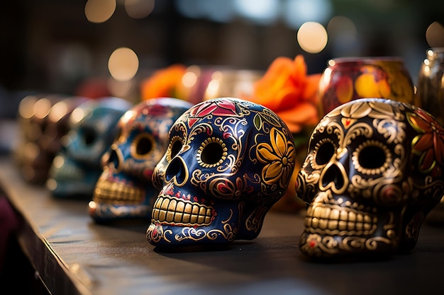 Hermoso fondo festivo día de los muertos ambiente ámbar y negro enfoque selectivo viejo mundo