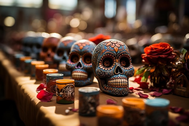 Hermoso fondo festivo día de los muertos ambiente ámbar y negro enfoque selectivo viejo mundo