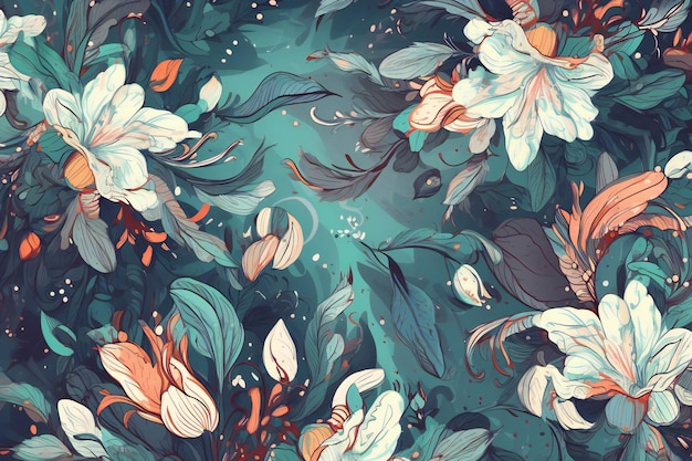 Hermoso fondo floral Ilustración dibujada a mano Estilo vintage