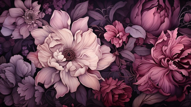 Hermoso fondo floral con ilustración de flores de dalia