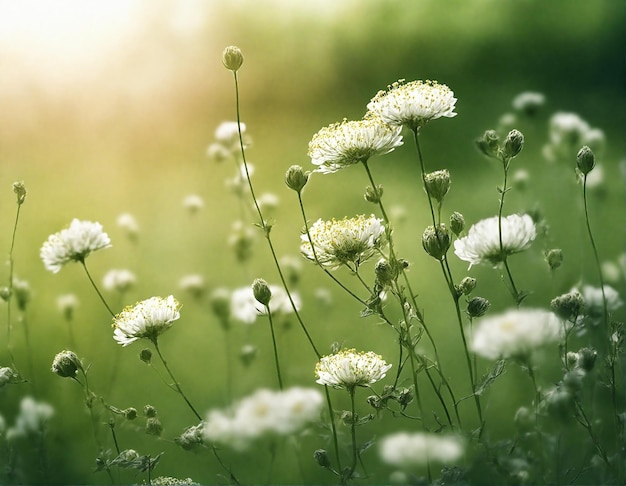 Hermoso fondo floral natural con campo lleno de flores en flor