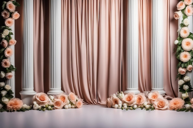 Foto hermoso fondo de flores para tomar fotografías, decoración de bodas, pared de rosas, blanco, generado por ia