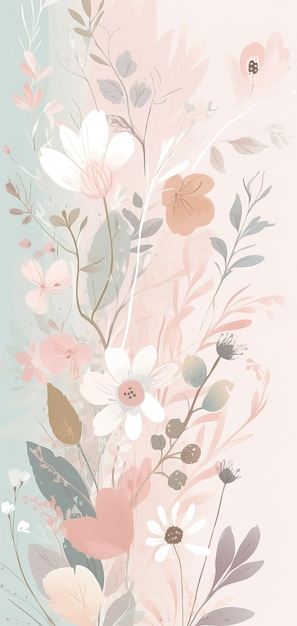 Hermoso fondo de ilustración floral pastel fondo de pantalla vertical Generative Ai