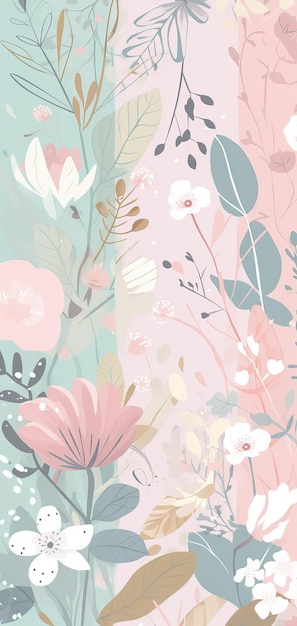 Hermoso fondo de ilustración floral pastel fondo de pantalla vertical Generative Ai