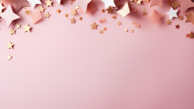 Hermoso fondo mágico minimalista rosa pastel con estrellas doradas