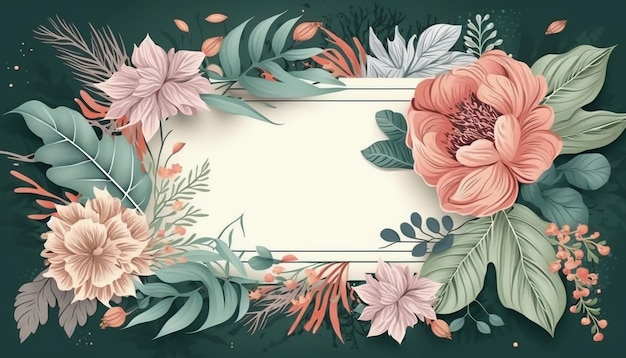 Hermoso fondo de marco floral con flores dibujadas a mano IA generativa