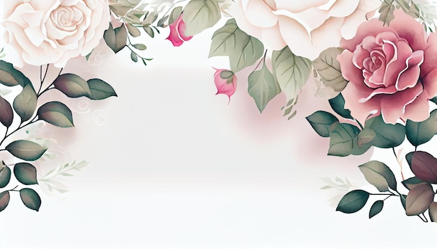 Hermoso fondo de marco de ilustración floral acuarela con espacio vacío IA generativa