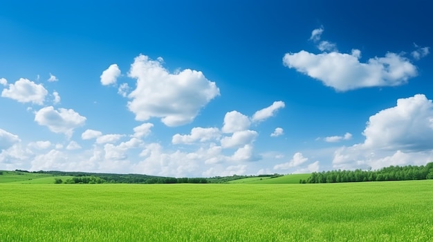 hermoso fondo natural con hierba verde y cielo azul con nubes blancas en verano