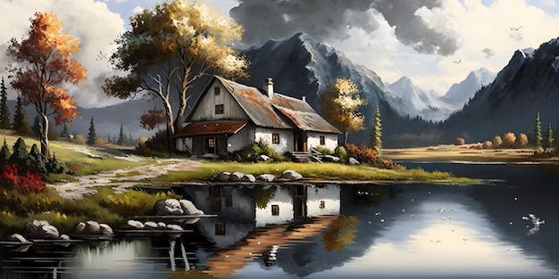 Hermoso Fondo Naturaleza Paisaje Pintura Al Óleo