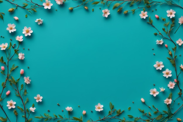 Un hermoso fondo de naturaleza de primavera con un hermoso pétalo de flor en un fondo azul turquesa