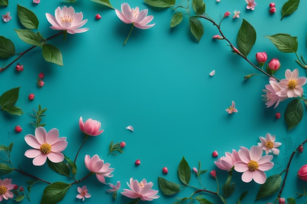 Un hermoso fondo de naturaleza de primavera con un hermoso pétalo de flor en un fondo azul turquesa