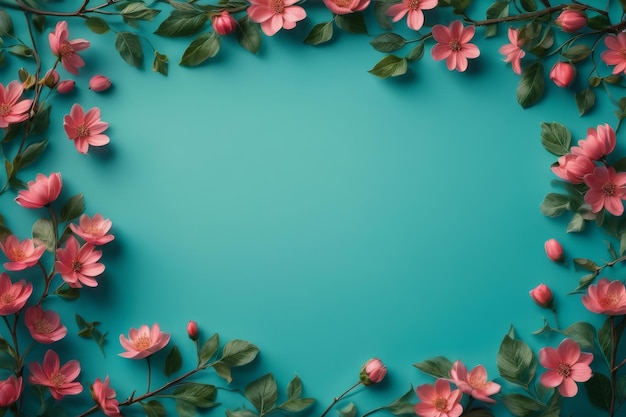 Un hermoso fondo de naturaleza de primavera con un hermoso pétalo de flor en un fondo azul turquesa