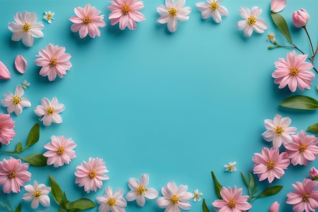 Un hermoso fondo de naturaleza de primavera con un hermoso pétalo de flor en un fondo azul turquesa