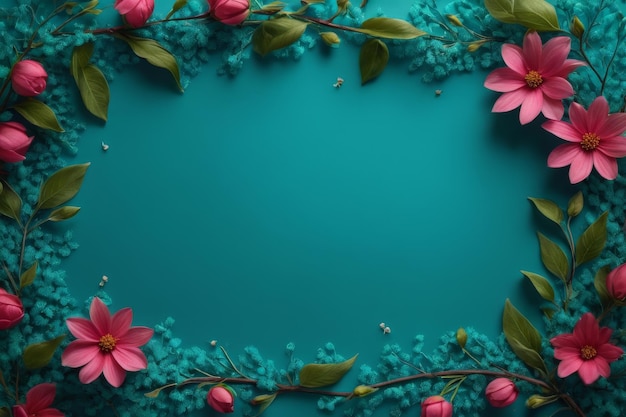 Un hermoso fondo de naturaleza de primavera con un hermoso pétalo de flor en un fondo azul turquesa