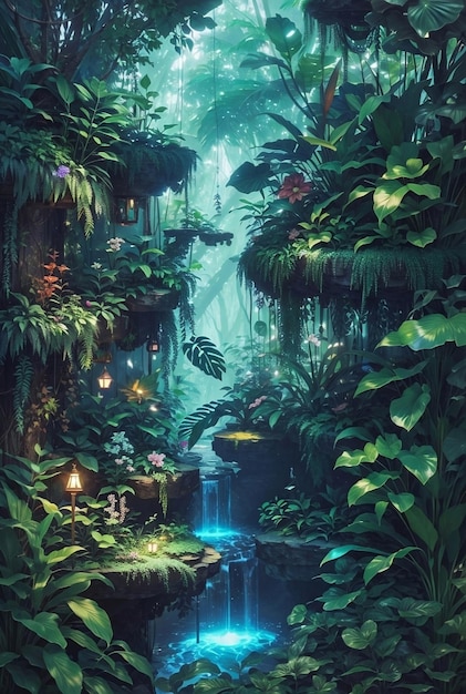 El hermoso fondo de la naturaleza de la selva mágica de los elfos