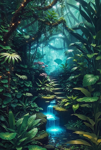 Foto el hermoso fondo de la naturaleza de la selva mágica de los elfos