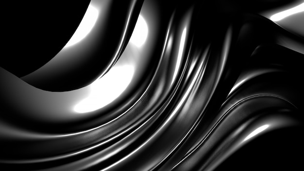 Hermoso fondo negro elegante con pliegues, cortinas y remolinos. Representación 3d