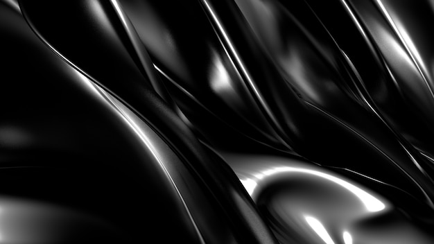 Hermoso fondo negro elegante con pliegues, cortinas y remolinos. Representación 3d