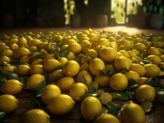 Foto hermoso fondo orgánico de limones recién recogidos creado con tecnología de ia generativa