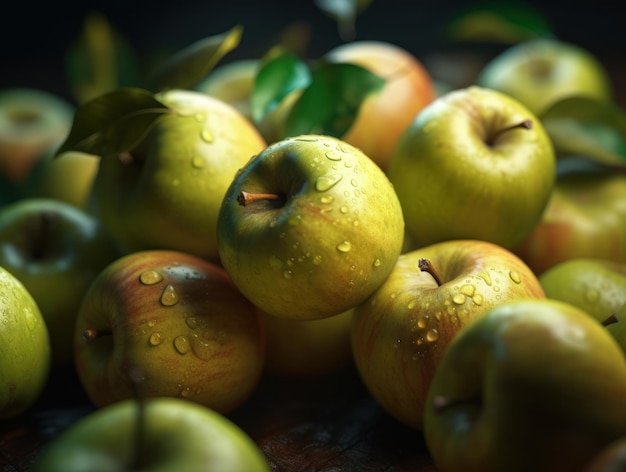 Hermoso fondo orgánico de manzanas recién recolectadas creado con tecnología de IA generativa