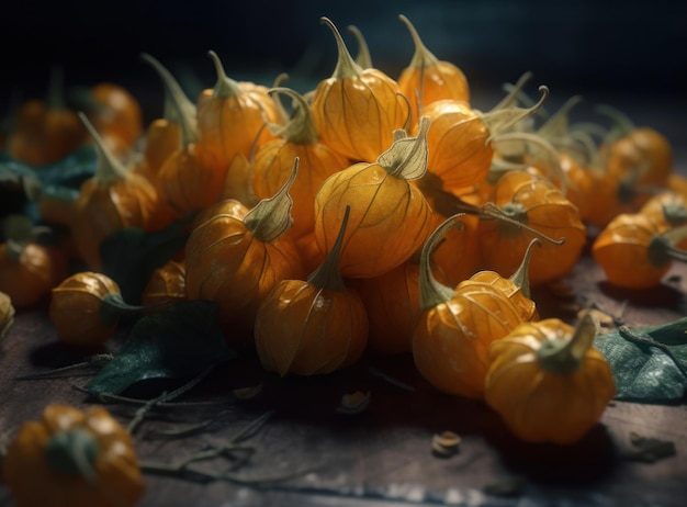 Hermoso fondo orgánico de physalis recién recolectado creado con tecnología de IA generativa