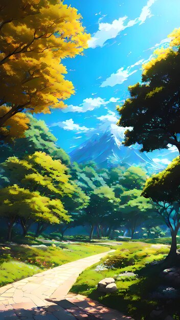 El hermoso fondo del paisaje de la naturaleza del anime