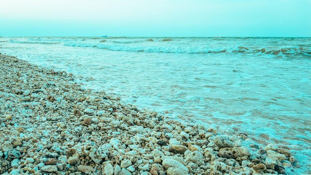 Hermoso fondo de playa de arena clara y rocas