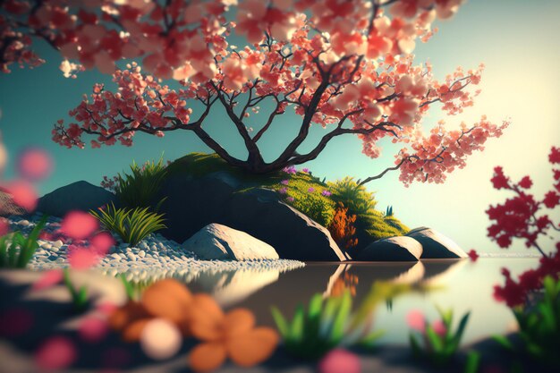 hermoso fondo de primavera minimalista con árboles