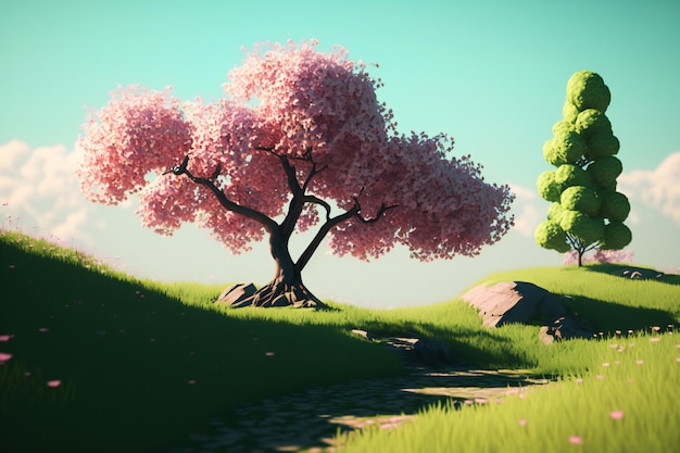 hermoso fondo de primavera minimalista con árboles