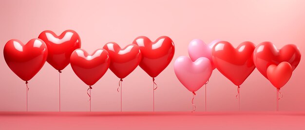 Foto hermoso fondo rojo pastel de día de san valentín con globos de corazón centro copia espacio generativo ai