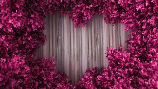 Foto hermoso fondo rosa con hojas y textura de madera. representación 3d