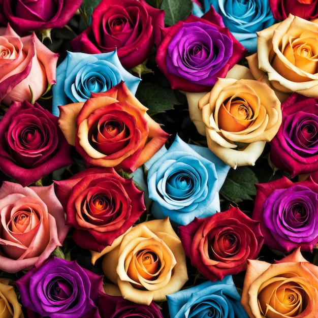 Hermoso fondo con rosas de colores dispuestas como un ramo