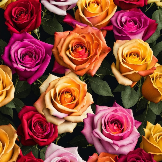Hermoso fondo con rosas de colores dispuestas como un ramo