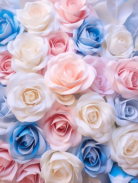 Hermoso fondo de rosas pastel Banner de invitación de boda moderno con flores generadas por Ai