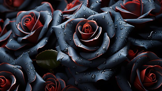 Hermoso fondo de rosas rojas negras IA generativa