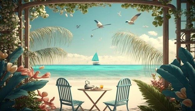 Hermoso fondo de verano realista con paisaje de playa AI generativa